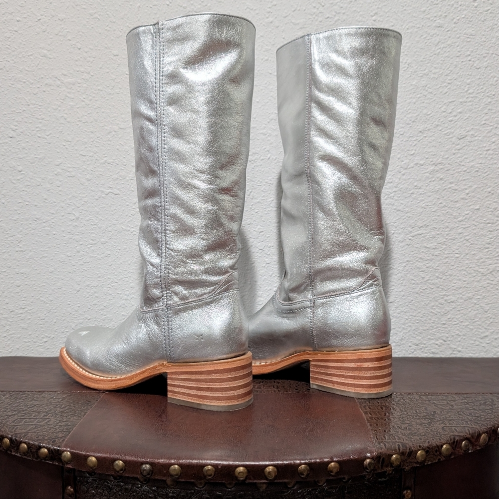 Frye Campus Silver Leather Boots Size 8.5 - Picture 5 of 16